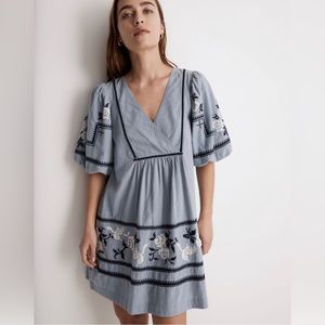 Madewell Embroidered Foldover V-Neck Mini Dress